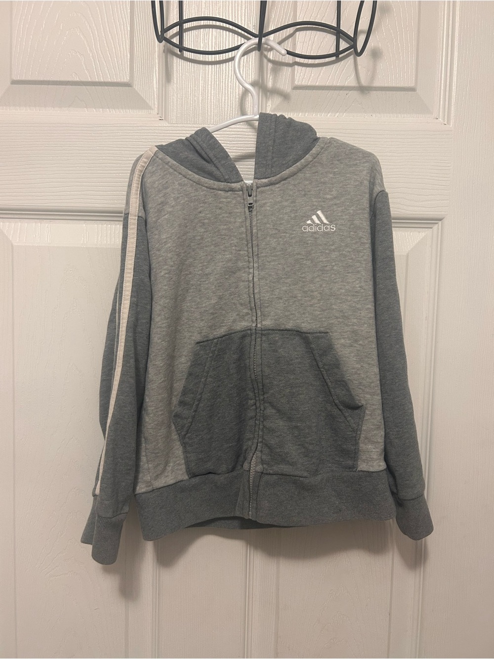 adidas Kids Two-Tone Grey Full-Zip Hoodie with Stripe
